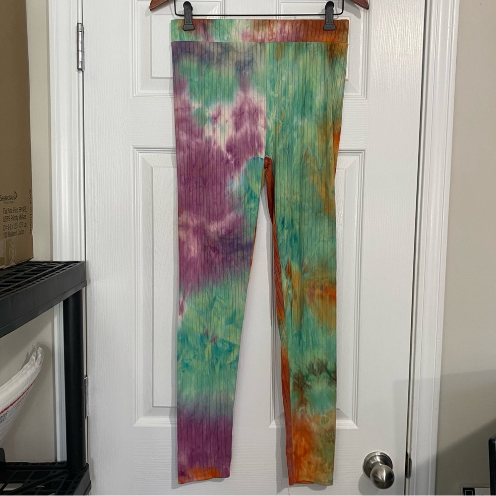 Ellie & Kate Crop Top & Leggings Sweatsuit Set Tie Dye Women’s Large Rainbow - Picture 4 of 13